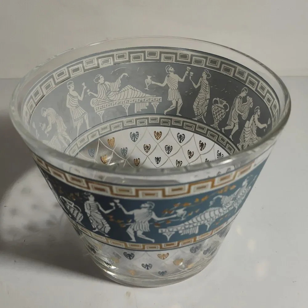 Vintage Cera Glass MCM Etruscan Frieze Glass Bowl Ice Bucket USA Excellent Cond